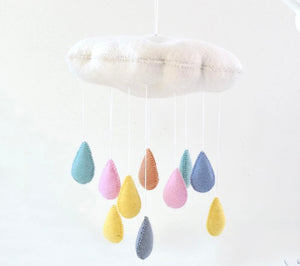 Cloud Nursery Mobile with Raindrops - 3D Pastel