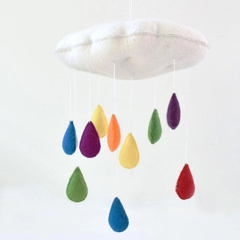 Cloud Nursery Mobile with Raindrops - 3D Colourful