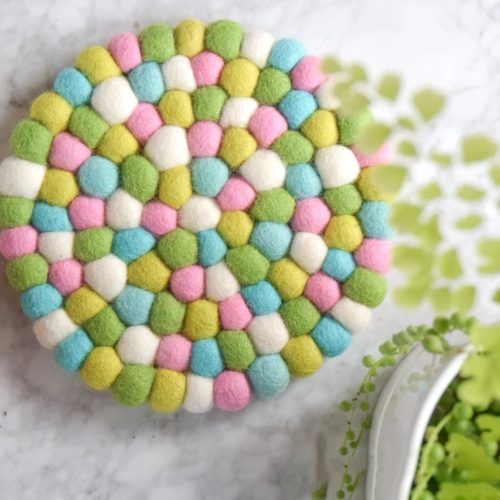 Teapot Trivet - Green and Pink 20cm