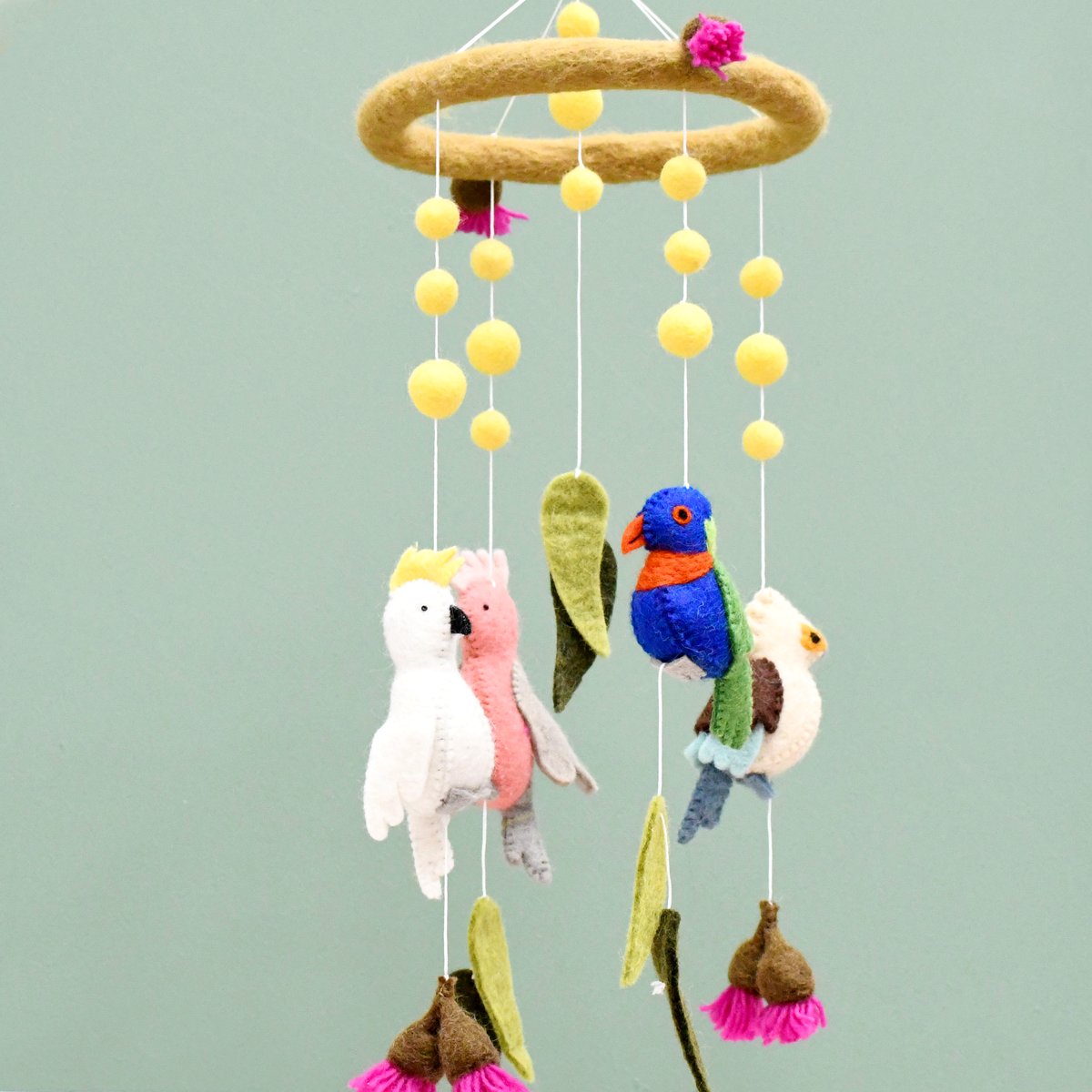 Baby Mobile - Australian Birds - Cockatoo, Lorikeet, Galah and Kookaburra