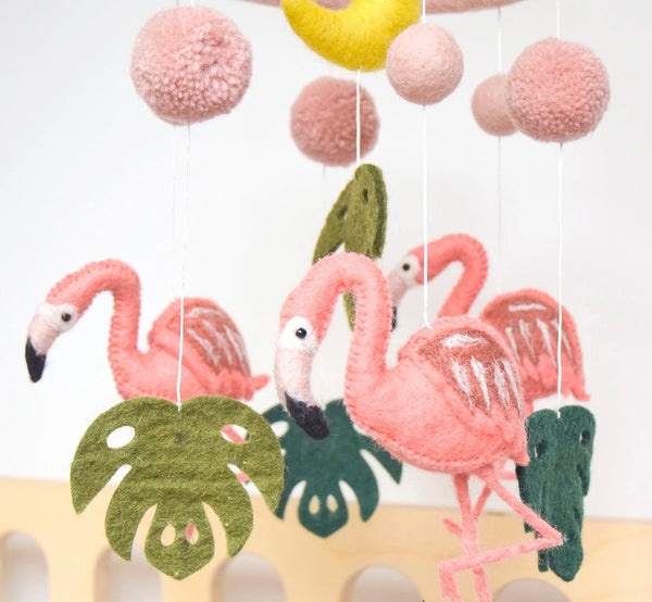 Nursery Cot Mobile - Pink Flamingo Tiki