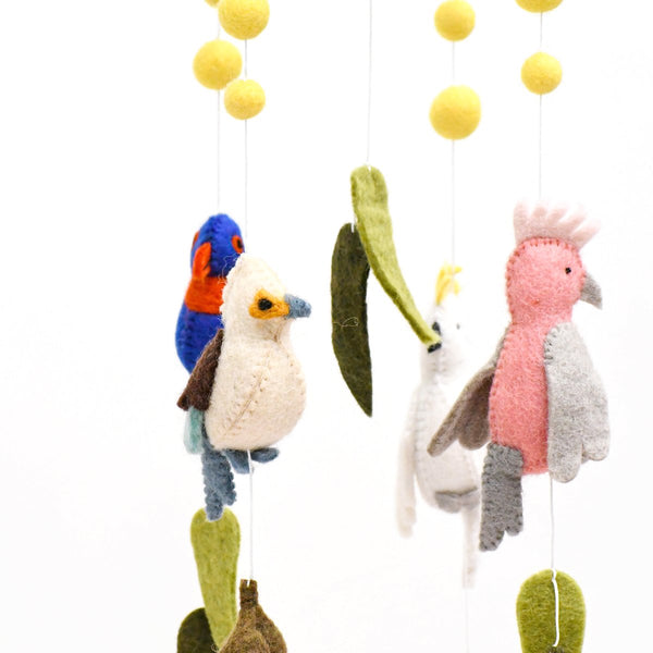 Baby Mobile - Australian Birds - Cockatoo, Lorikeet, Galah and Kookaburra
