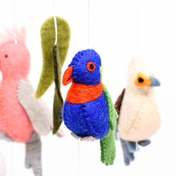 Baby Mobile - Australian Birds - Cockatoo, Lorikeet, Galah and Kookaburra