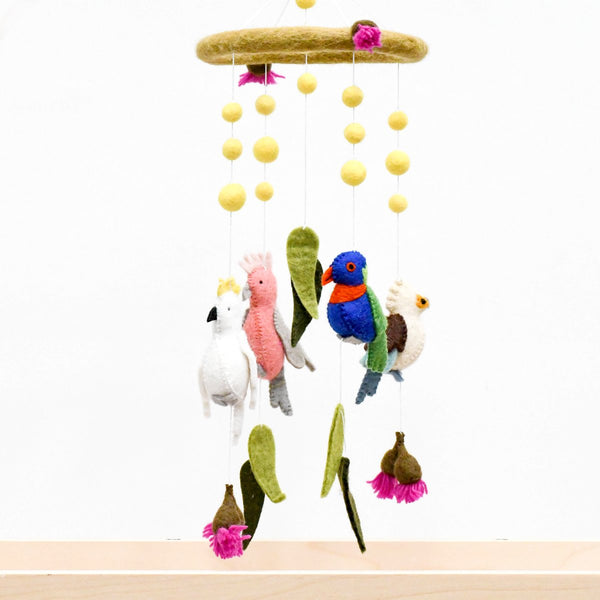 Baby Mobile - Australian Birds - Cockatoo, Lorikeet, Galah and Kookaburra