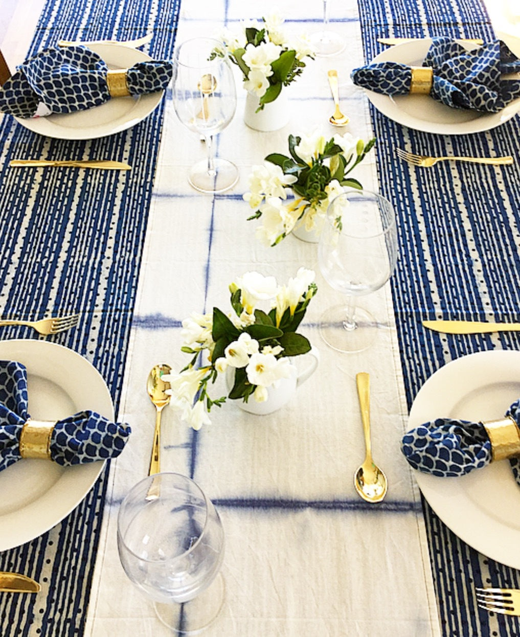 Indigo Dots and Stripes Tablecloth(150X220CM)