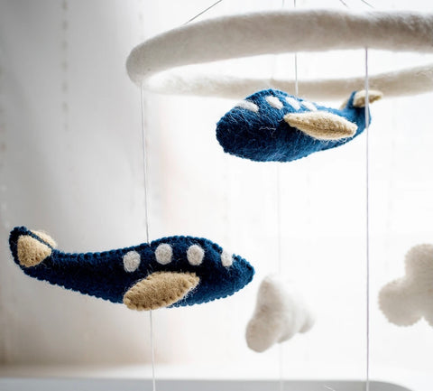 Nursery Cot Mobile - Navy Blue Airplanes