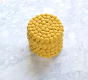 Felt Ball Cup Coasters - Mustard Yellow Bundle of 6